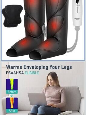 Heated Leg Massager Boots - Black with Hand Remote Control